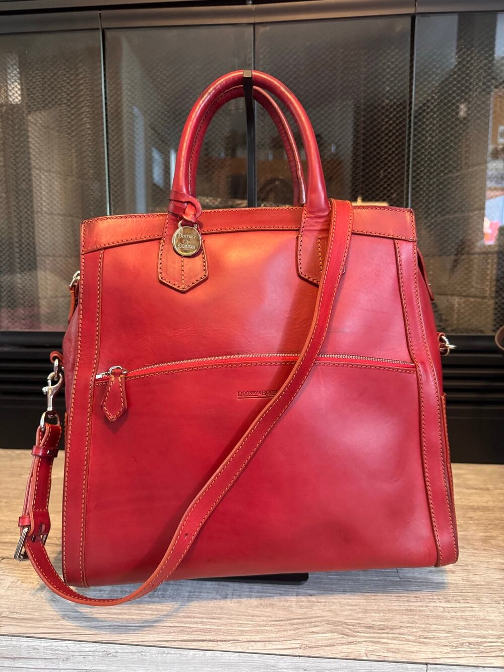 Dooney and Bourke red large North South zip tote handbag purse
